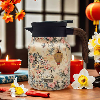 Vintage Floral Pattern Tea Thermos – Built-In Infuser