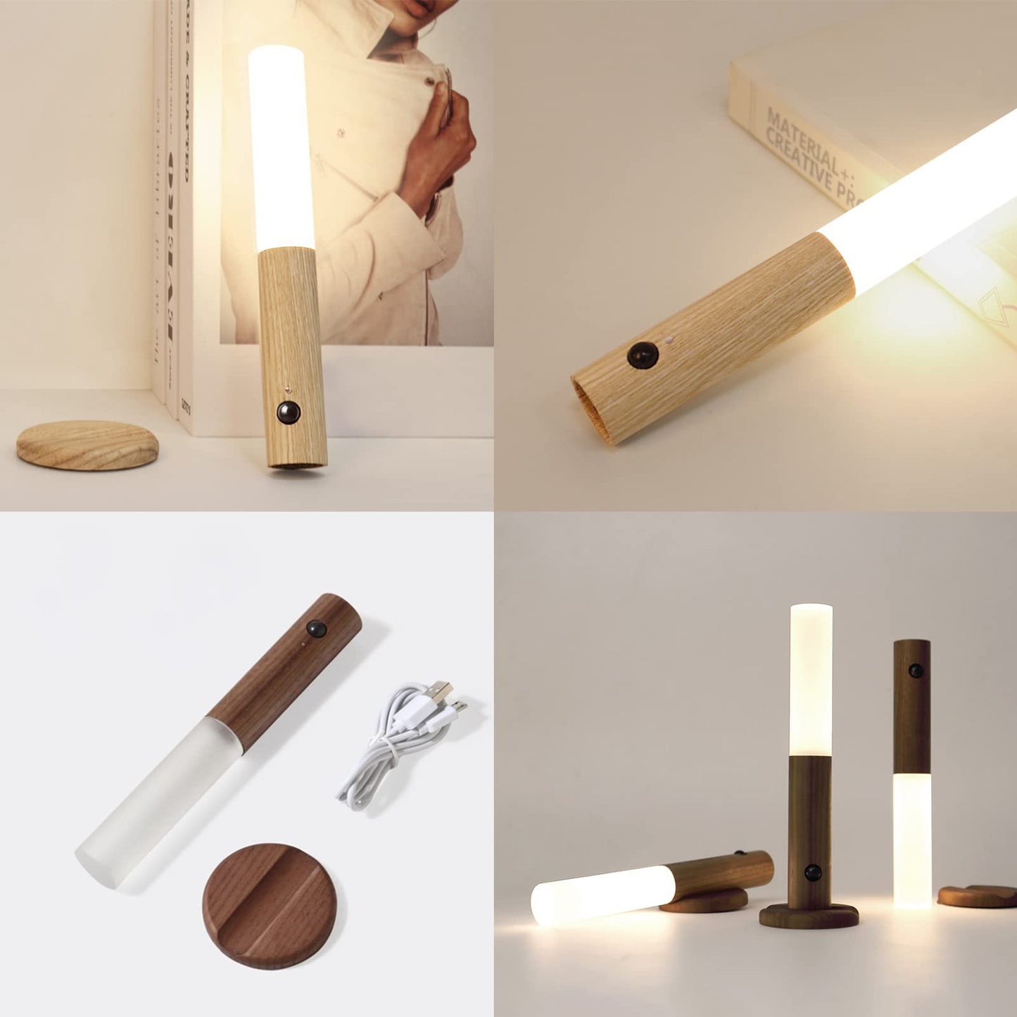 No-Drill Magnetic Walnut Motion Sensor Wall Lamp - Wireless Convenience and Elegant Design