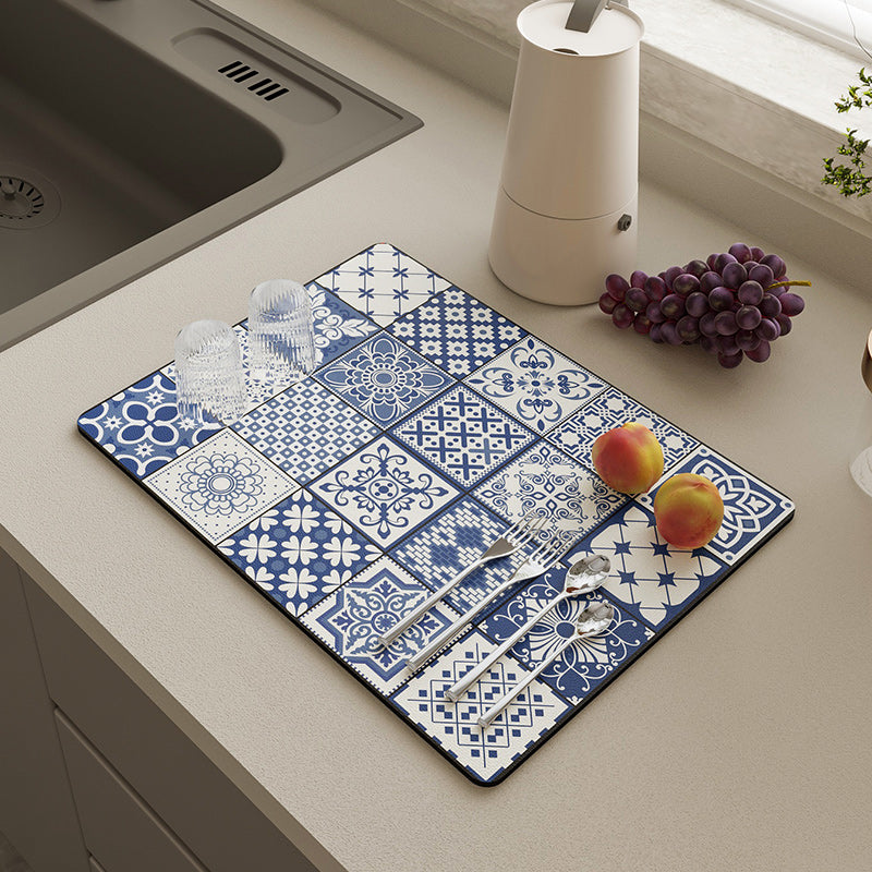 Retro Quick-Drying Water-Draining Mat for Kitchen Bar Countertops