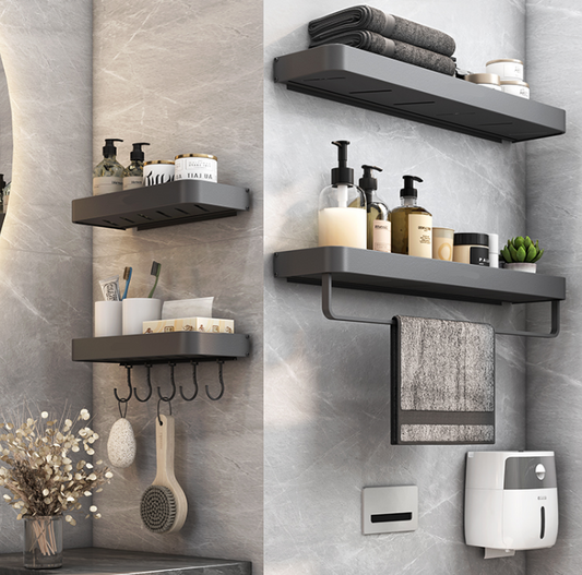 Luxury Space Aluminum Bathroom Shelf, Drill-Free Installation