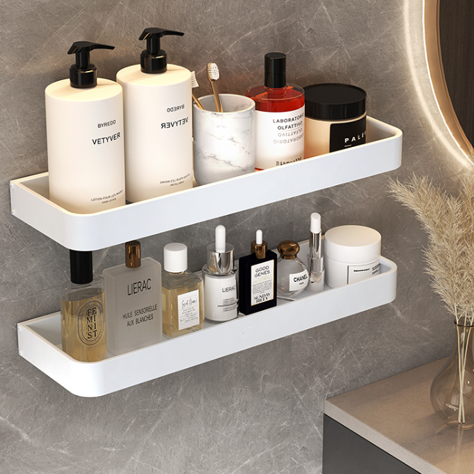 Luxury Space Aluminum Bathroom Shelf, Drill-Free Installation