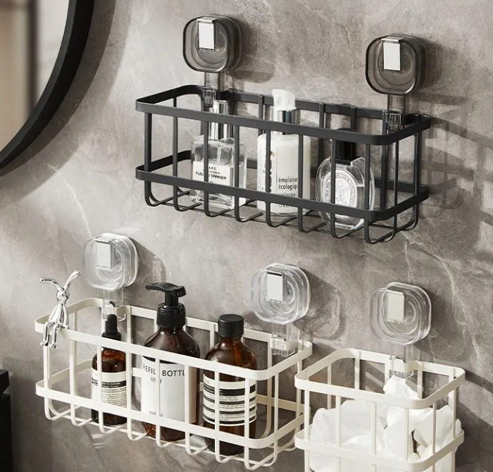 Suction Cup Iron Storage Rack: Ideal for Kitchen and Bathroom Use