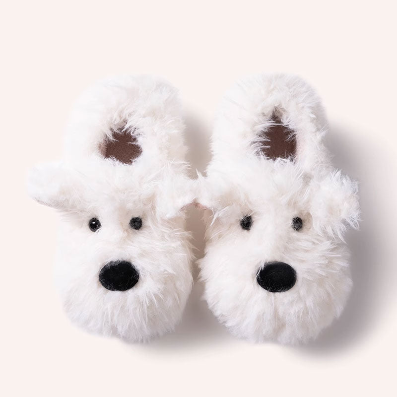 Plush Dog Cotton Slippers for Women – Non-Slip Design