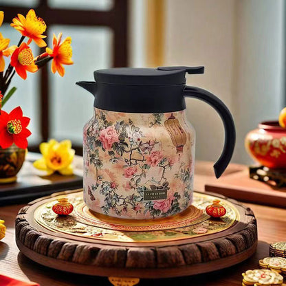 Vintage Floral Pattern Tea Thermos – Built-In Infuser