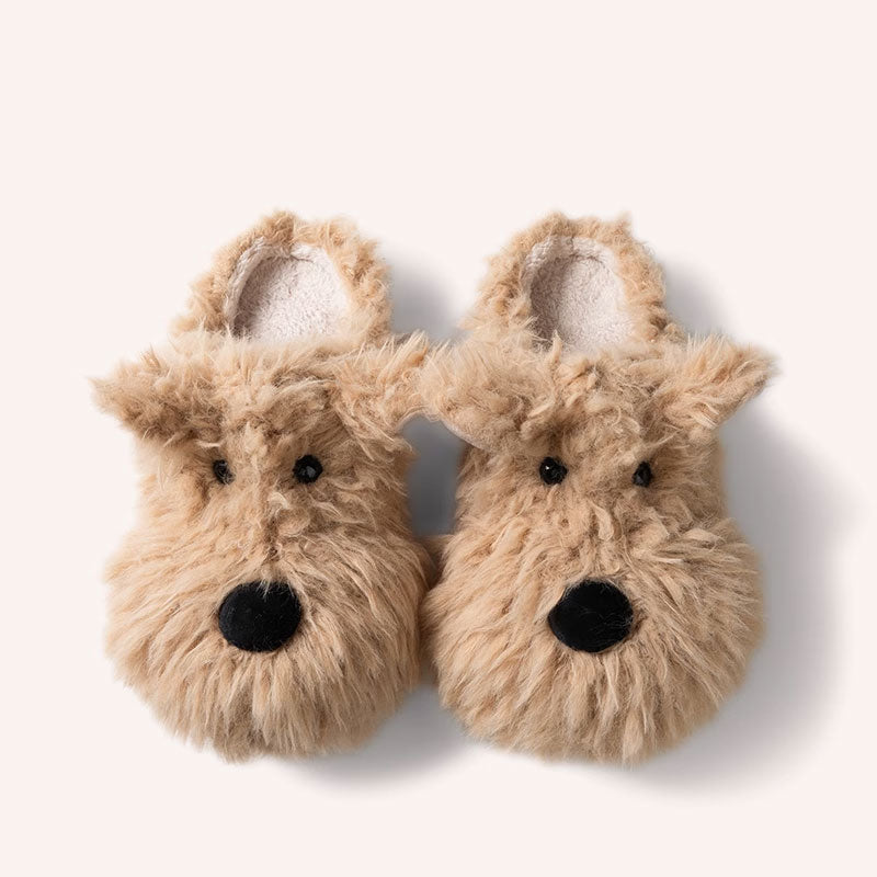 Plush Dog Cotton Slippers for Women – Non-Slip Design